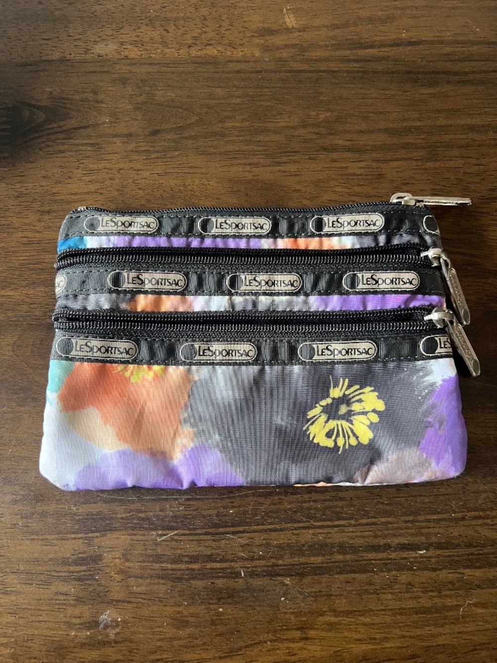LeSportsac 3 zipper cosmetic pouch floral